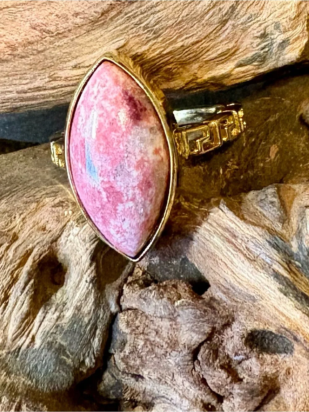 Karis Norwegian Thulite Solitaire Ring in 18 K YG plated 9.25 ctw, Size 8